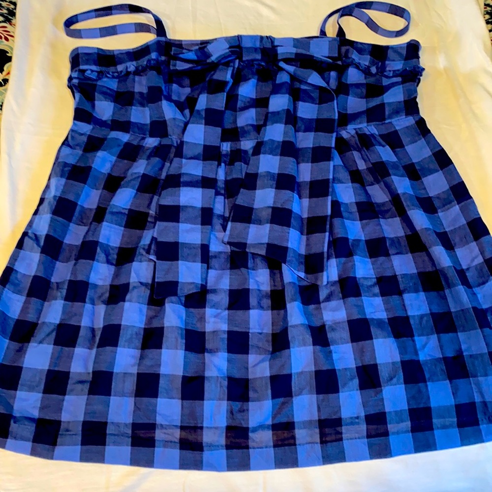 Kensie blue and black gingham top with bow